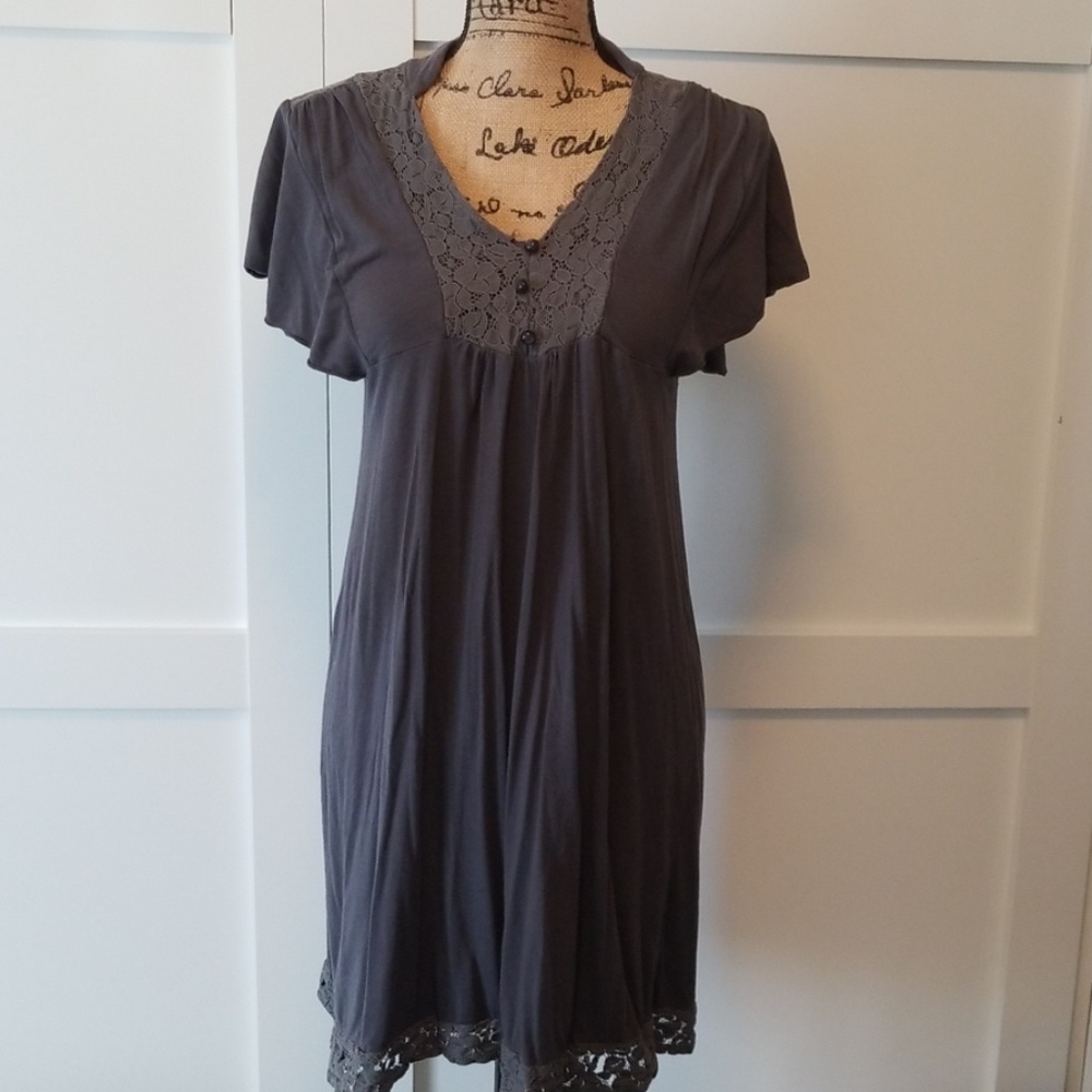 Anthropologie Gray Dress w/ Lace- Size Medium